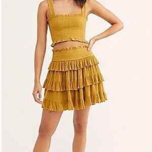 Free People Thalia Mini Skirt Set Size L mustard yellow